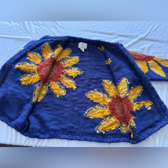 VINTAGE Express Tricot Sunflower Sweater granny bohemian eclectic grandpa boho - Picture 14 of 16